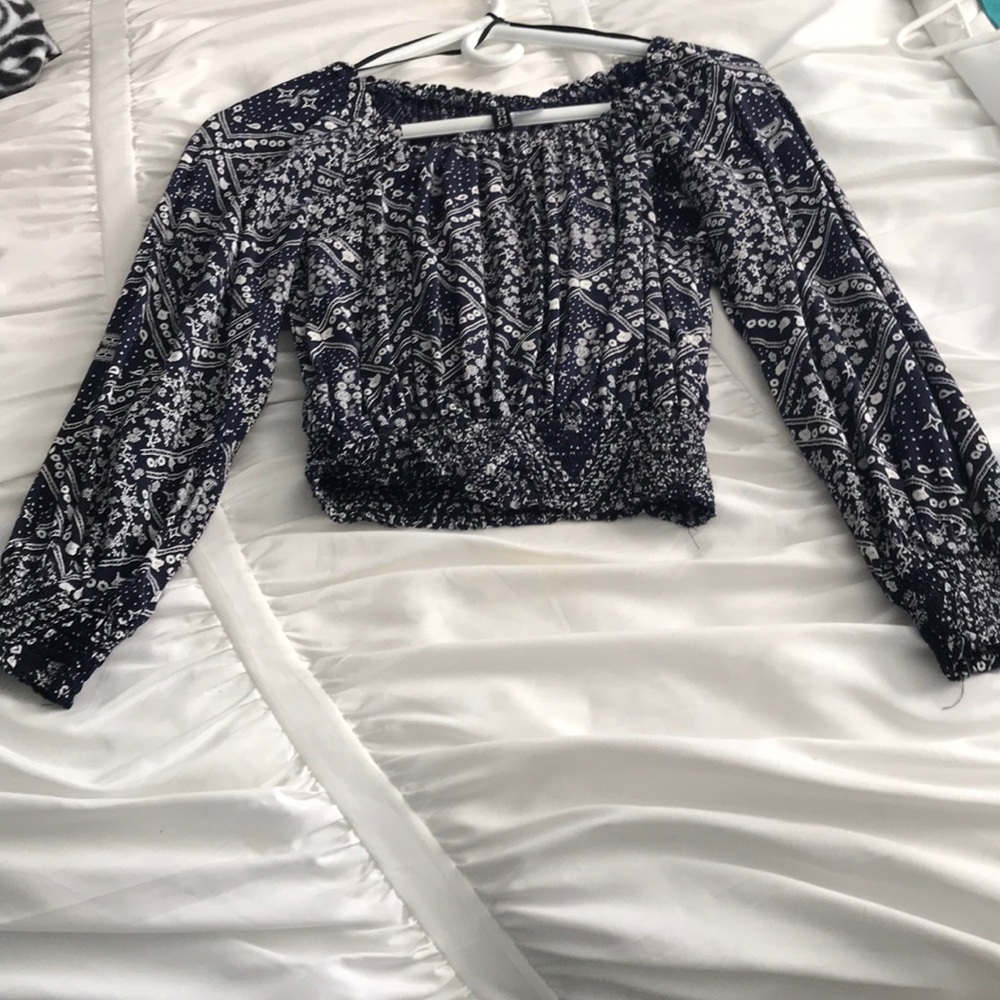 Blue and White Crop Top